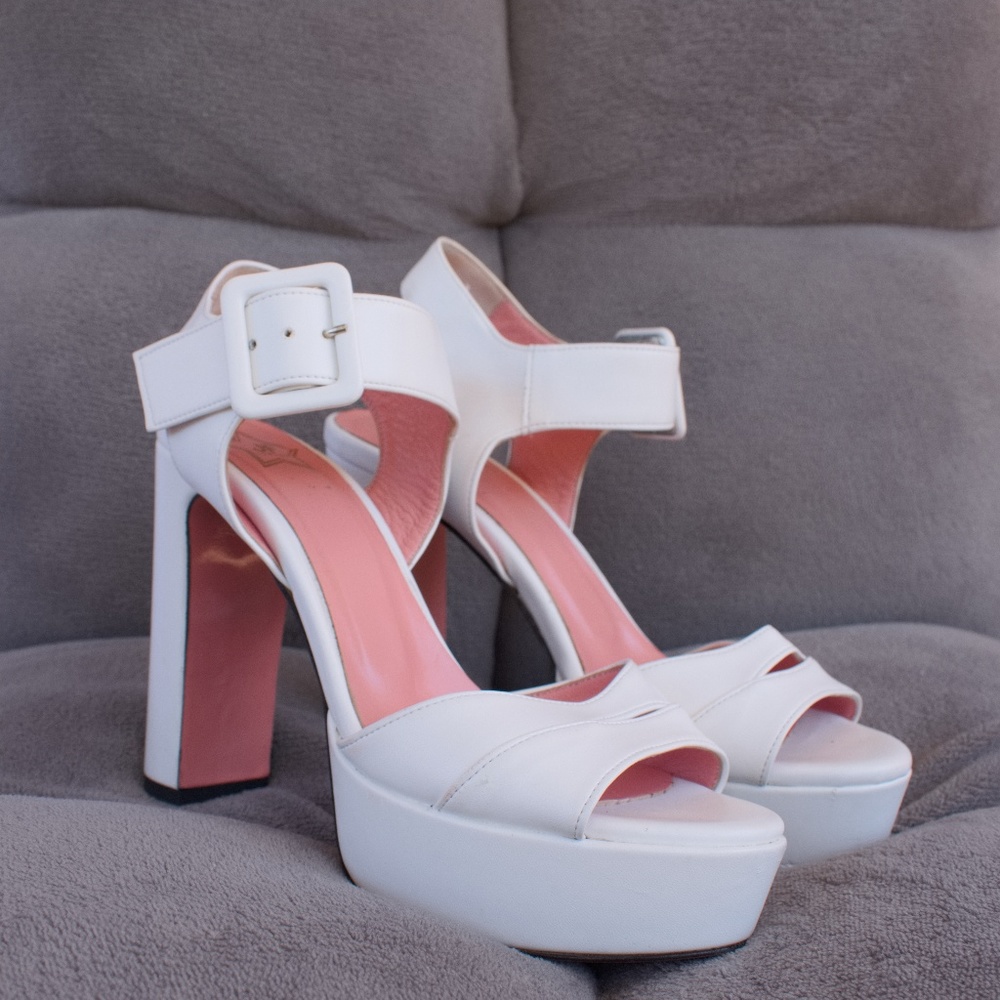 Glamorous JF London White Strapy  Block Heels